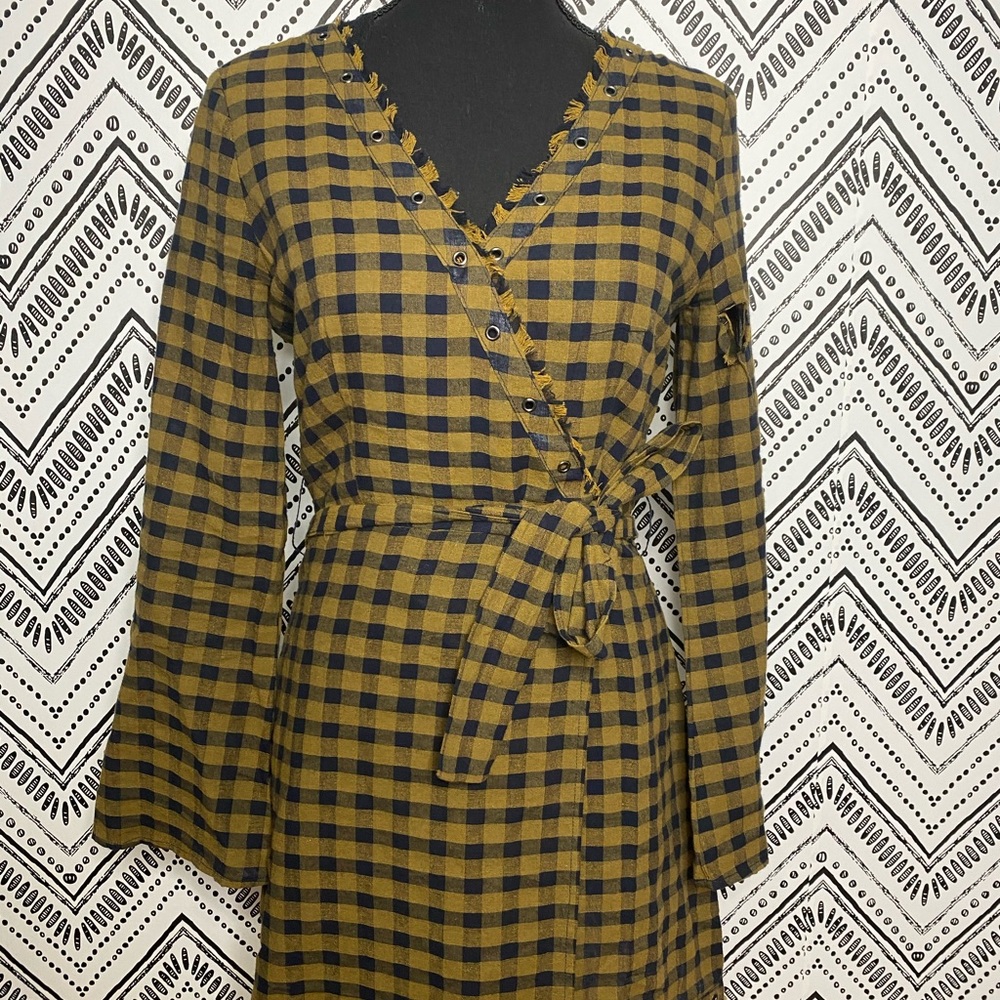 Fall Fashion Gingham Print Long Sleeve Midi Dress